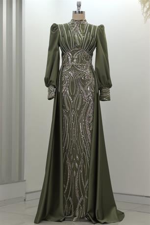 Lily Tesettür Abiye Haki