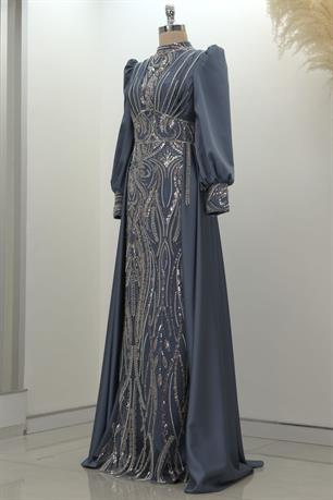 Lily Tesettür Abiye İndigo