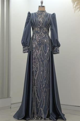 Lily Tesettür Abiye İndigo