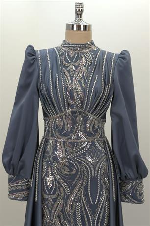 Lily Tesettür Abiye İndigo