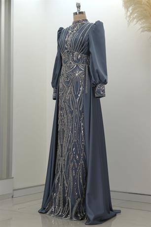 Lily Tesettür Abiye İndigo