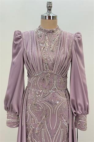 Lily Tesettür Abiye Lila