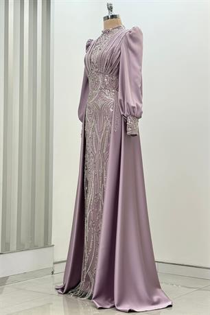 Lily Tesettür Abiye Lila