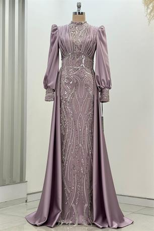 Lily Tesettür Abiye Lila