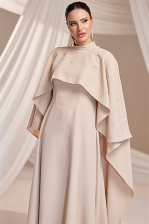 Lina Tesettür Abiye Bej