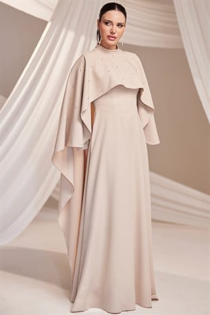 Lina Tesettür Abiye Bej