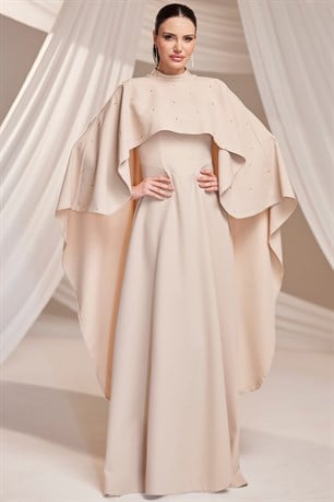 Lina Tesettür Abiye Bej