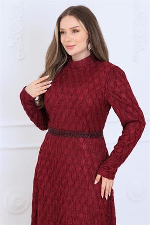 Lina Tesettür Abiye Elbise Bordo