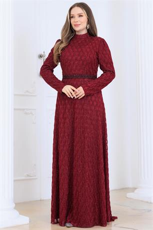 Lina Tesettür Abiye Elbise Bordo