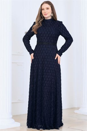 Lina Tesettür Abiye Elbise Lacivert