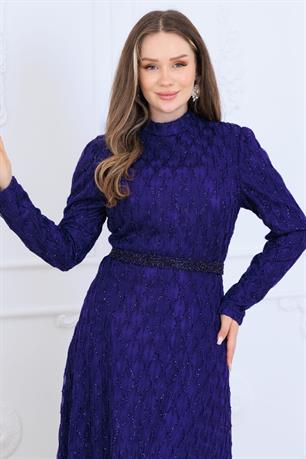 Lina Tesettür Abiye Elbise Mor