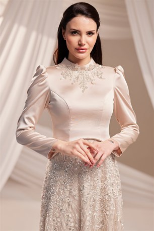 Liora Tesettür Abiye Bej