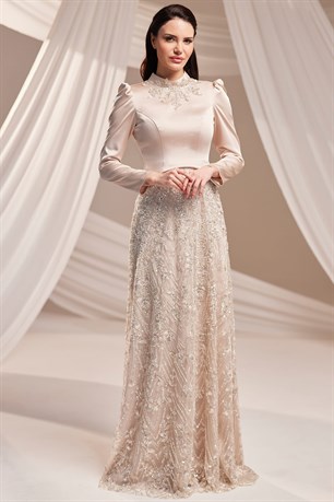 Liora Tesettür Abiye Bej