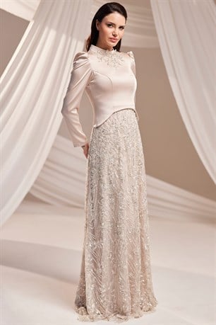 Liora Tesettür Abiye Bej