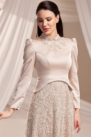 Liora Tesettür Abiye Bej