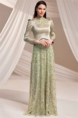 Liora Tesettür Abiye Haki