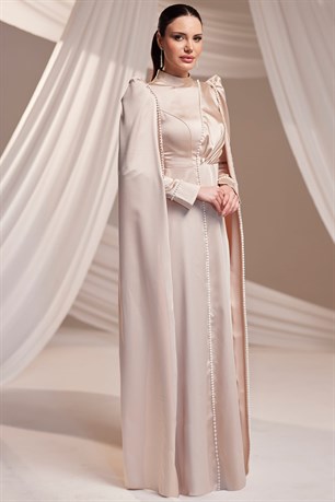 Liva Tesettür Abiye Bej