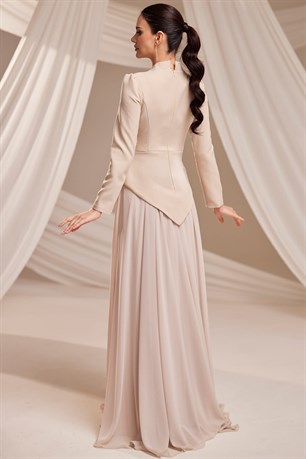 Lora Tesettür Abiye Bej