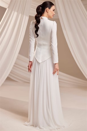 Lora Tesettür Abiye Beyaz