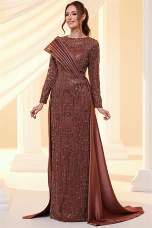 Lora Tesettür Abiye Kahve