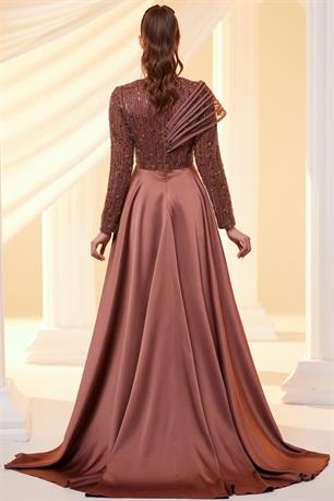 Lora Tesettür Abiye Kahve