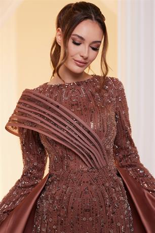 Lora Tesettür Abiye Kahve