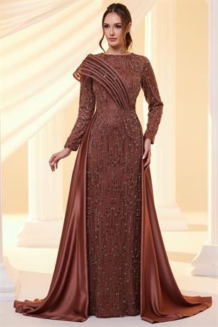 Lora Tesettür Abiye Kahve