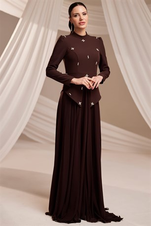 Lora Tesettür Abiye Kahverengi