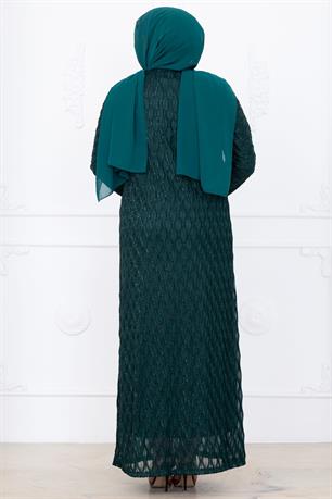 Mahi Dantel Tesettür Abiye Zümrüt