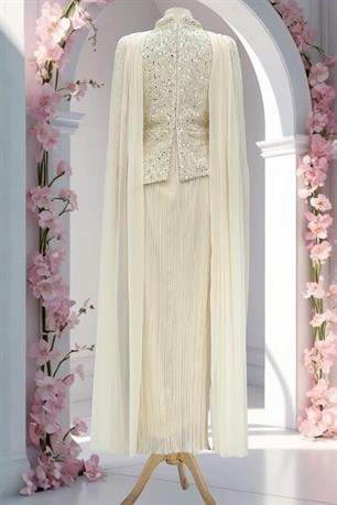 Masal Tesettür Abiye Ekru