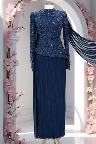 Masal Tesettür Abiye Lacivert