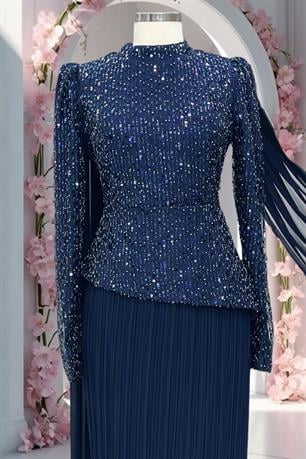 Masal Tesettür Abiye Lacivert