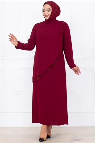 Melek Tesettür Abiye Bordo