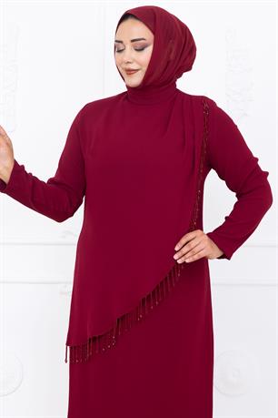 Melek Tesettür Abiye Bordo