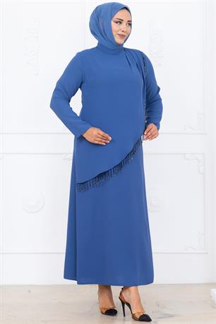Melek Tesettür Abiye İndigo