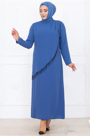 Melek Tesettür Abiye İndigo