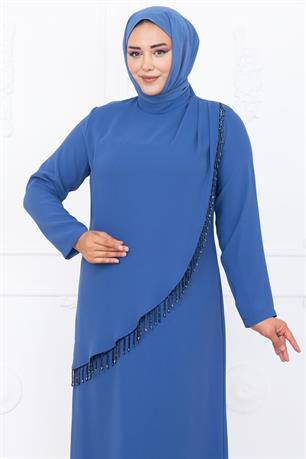 Melek Tesettür Abiye İndigo