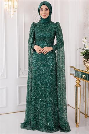 Melek Tesettür Abiye Zümrüt