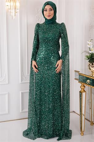 Melek Tesettür Abiye Zümrüt