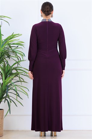 Melisa Sarkaçlı Tesettür Abiye Mürdüm