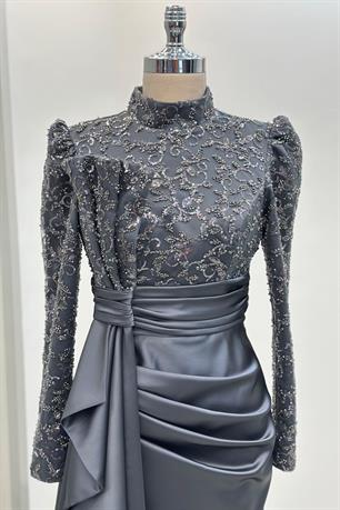 Merva Tesettür Abiye Antrasit