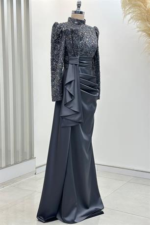 Merva Tesettür Abiye Antrasit