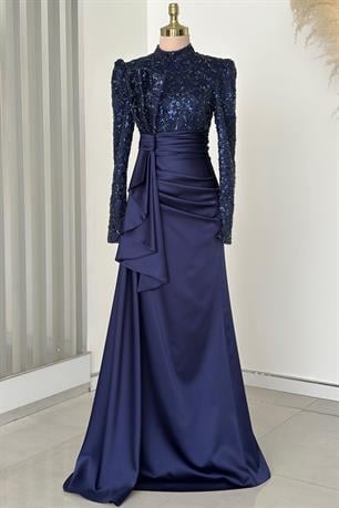 Merva Tesettür Abiye Lacivert