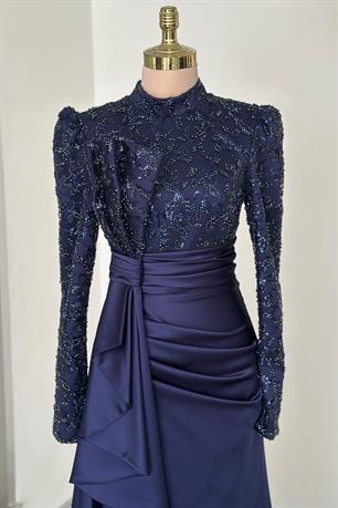 Merva Tesettür Abiye Lacivert