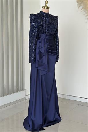 Merva Tesettür Abiye Lacivert