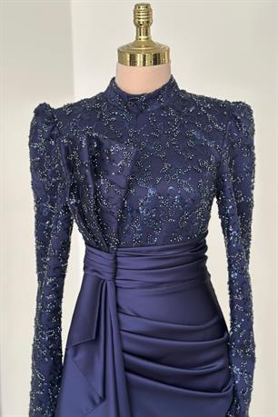 Merva Tesettür Abiye Lacivert