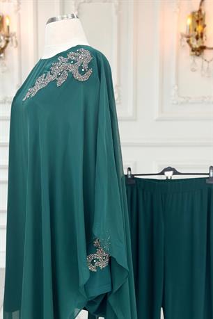 Mesture Tunik Pantolon İkili Tesettür Takım Zümrüt