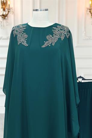 Mesture Tunik Pantolon İkili Tesettür Takım Zümrüt