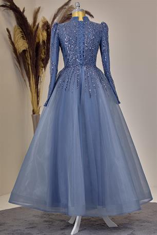 Mila Tesettür Abiye İndigo