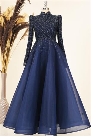 Mila Tesettür Abiye Lacivert